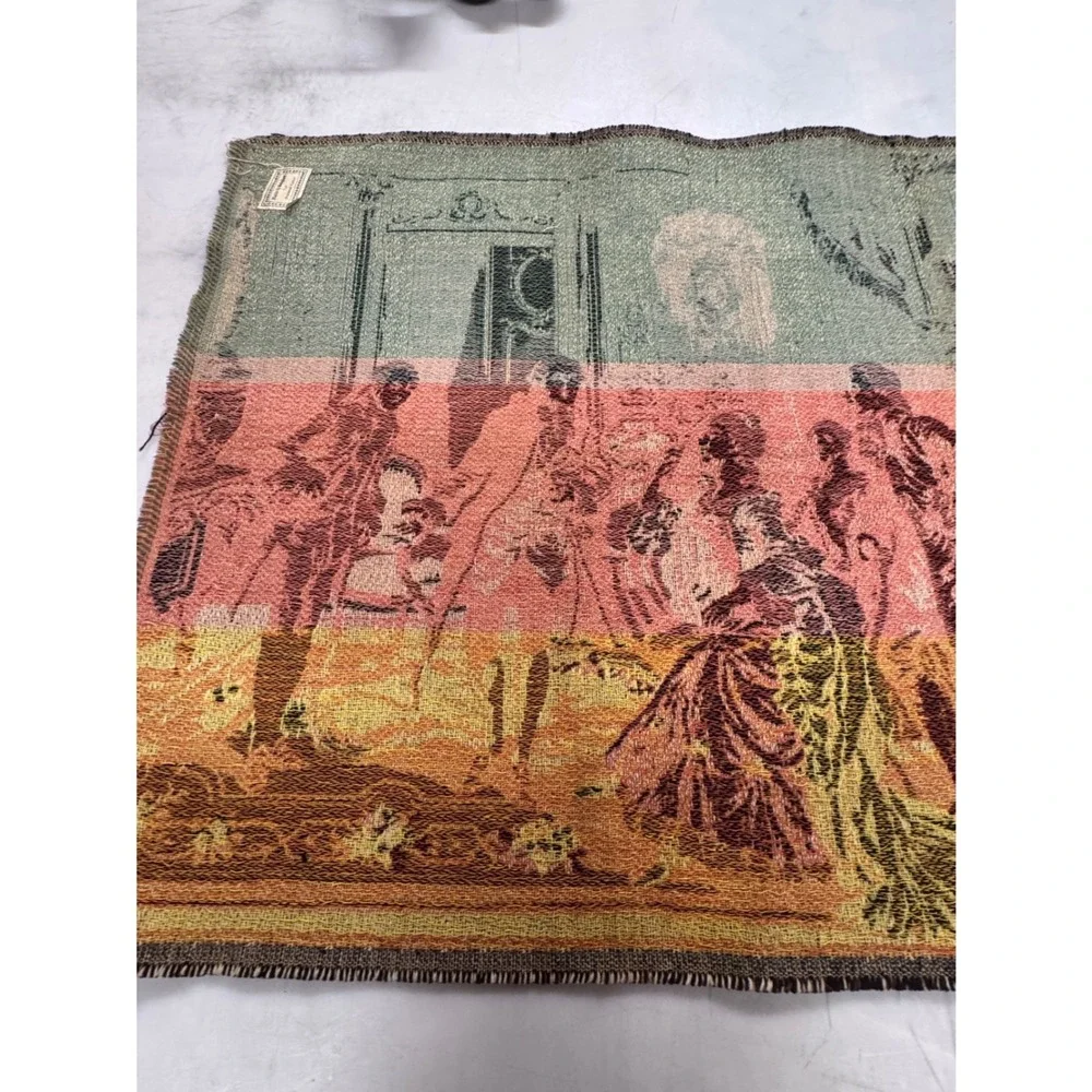 Vintage Belgian Woven Tapestry 18th Century Ballroom Scene Wall Hanging 38x19